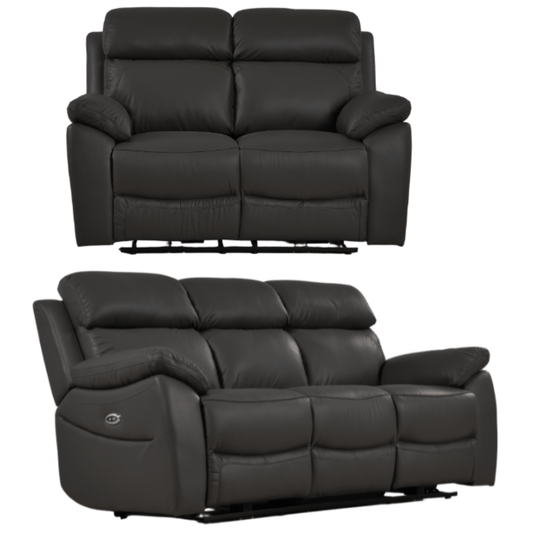 Black leather recliner sofa set on a white background