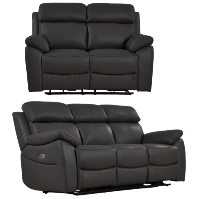 Black leather recliner sofa set on a white background