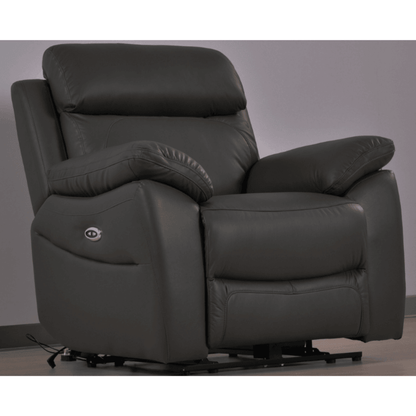 Gray recliner chair with power functions on a neutral background