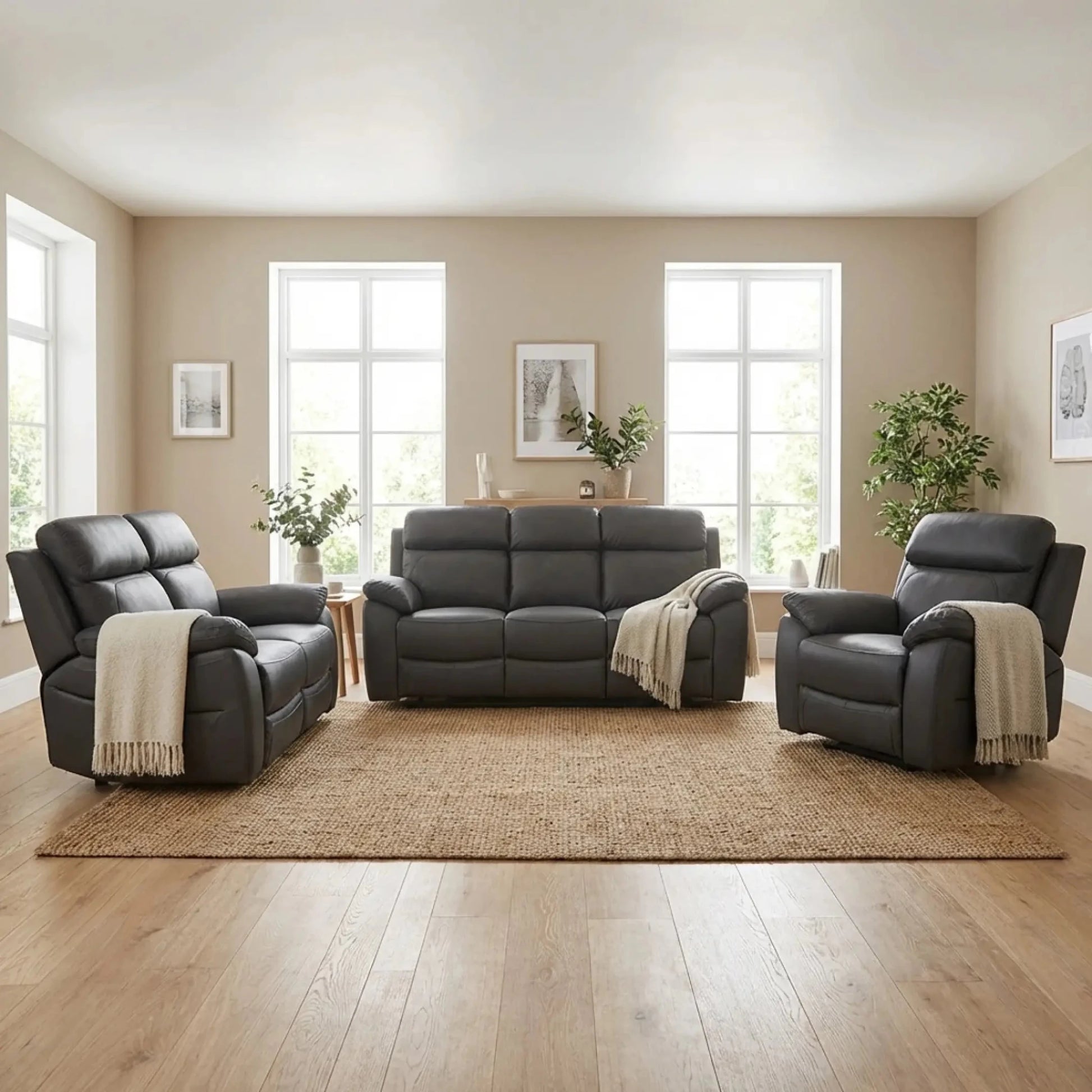 Dandrea Genuine Leather Grey Electric Power Recliner 3+2+1 Seater Sofa Set - Furniture Instore