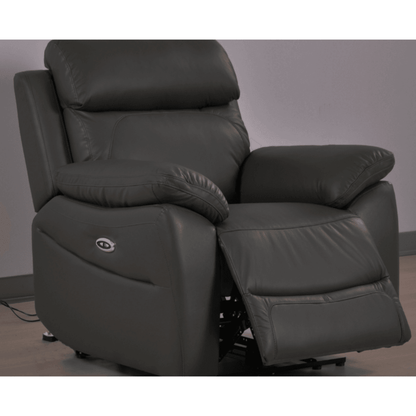 Gray recliner chair with armrests on a plain background