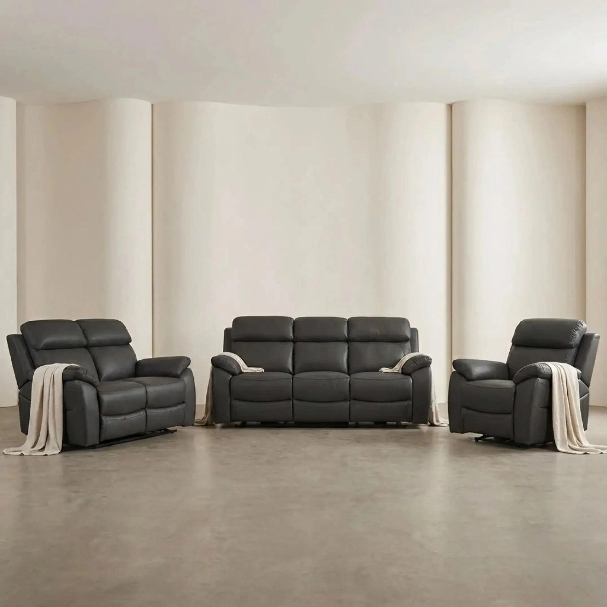 Dandrea Genuine Leather Grey Electric Power Recliner 3+2+1 Seater Sofa Set - Furniture Instore