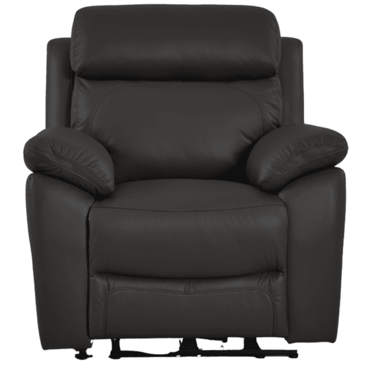Black leather recliner chair on a white background