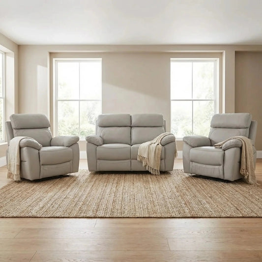 Dandrea Genuine Leather Light Grey Electric Power Recliner 2+1+1 Seater Sofa Set - Furniture Instore