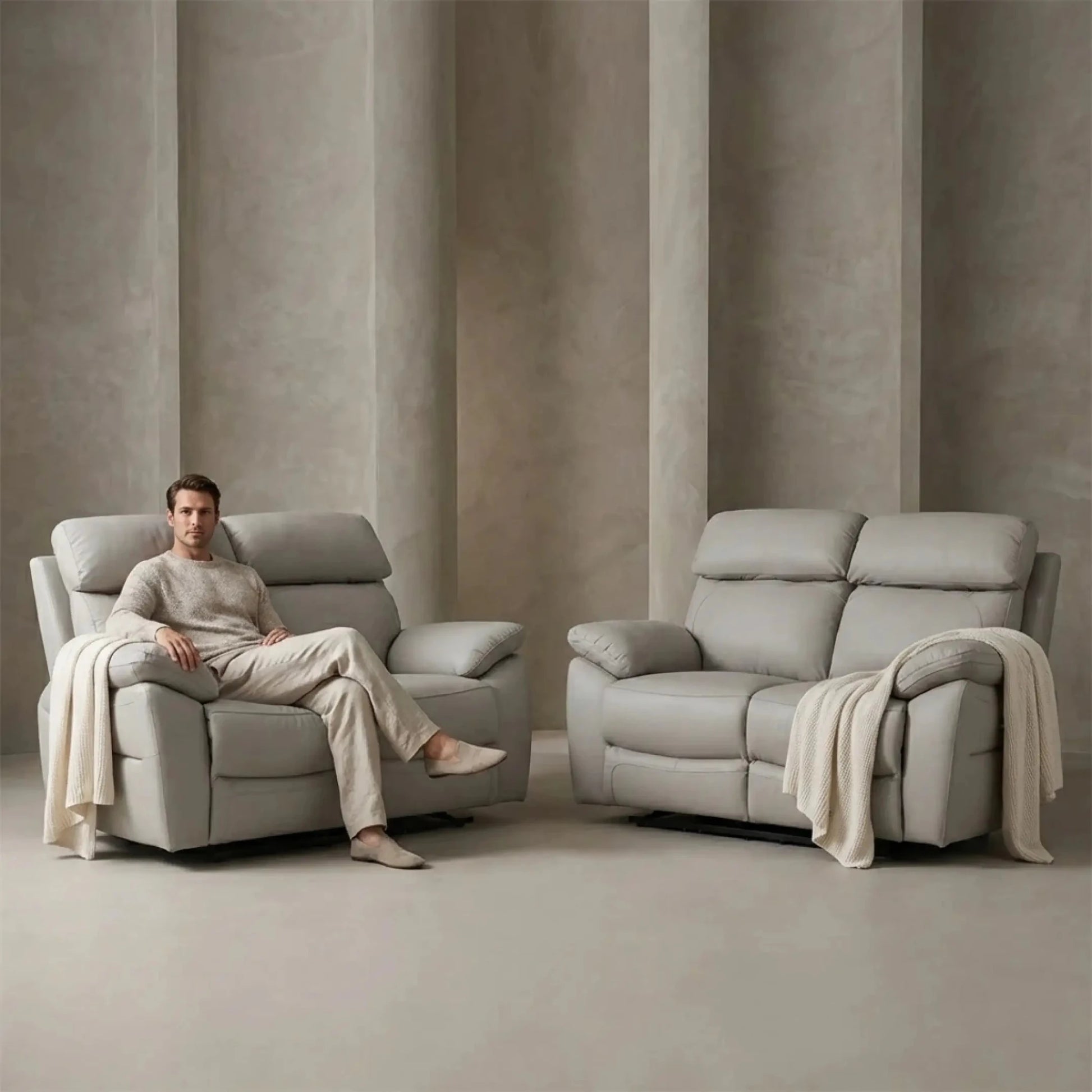 Dandrea Genuine Leather Light Grey Electric Power Recliner 2+2 Seater Sofa Set - Furniture Instore