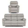 Dandrea Light Grey Genuine Leather Recliner 3+1 Sofa Set