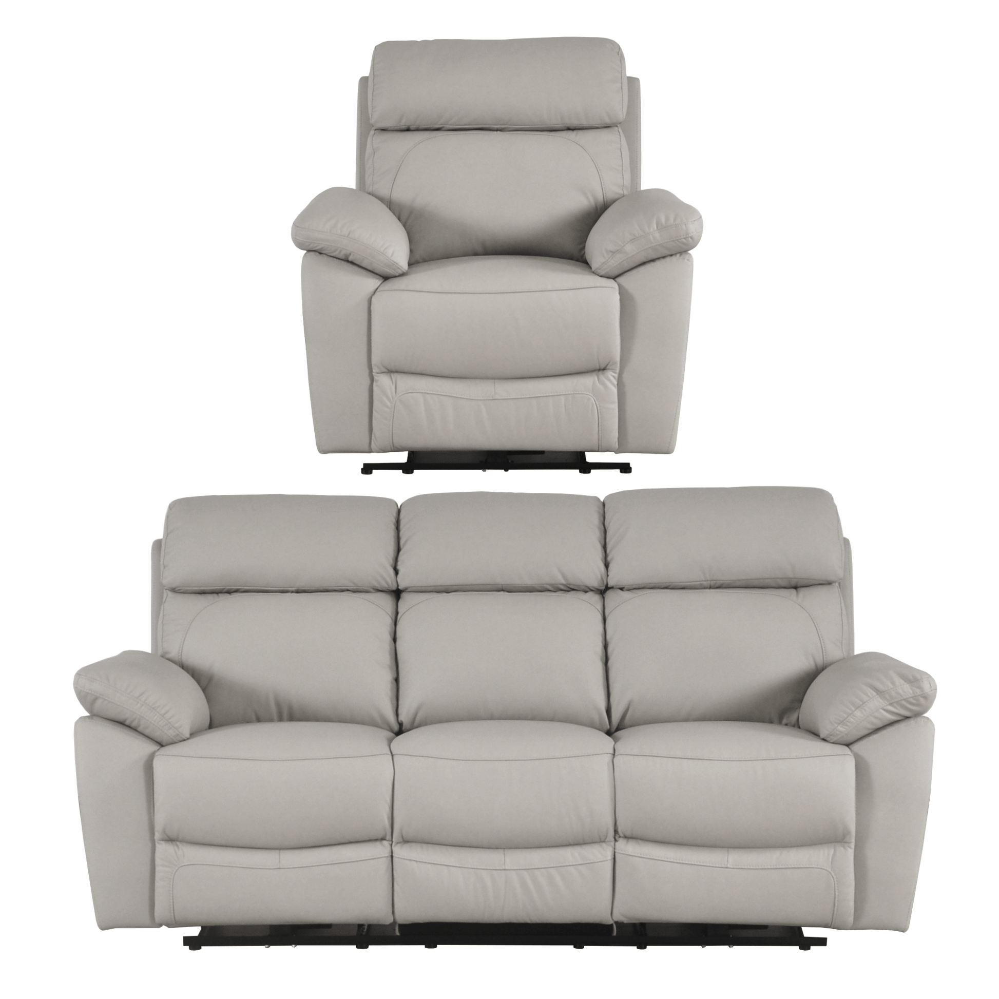Gray recliner chair and sofa set on a white background