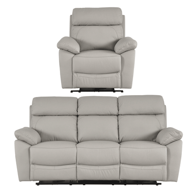 Dandrea Genuine Leather Light Grey Electric Power Recliner 3+1 Seater Sofa Set