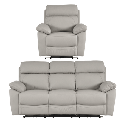 Gray recliner chair and sofa set on a white background