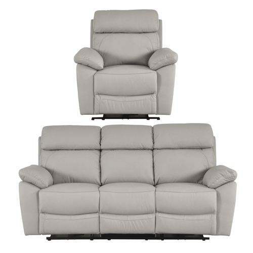 Dandrea Genuine Leather Light Grey Electric Power Recliner 3+1 Seater Sofa Set
