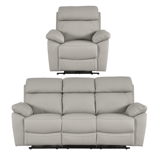 Gray recliner chair and sofa set on a white background