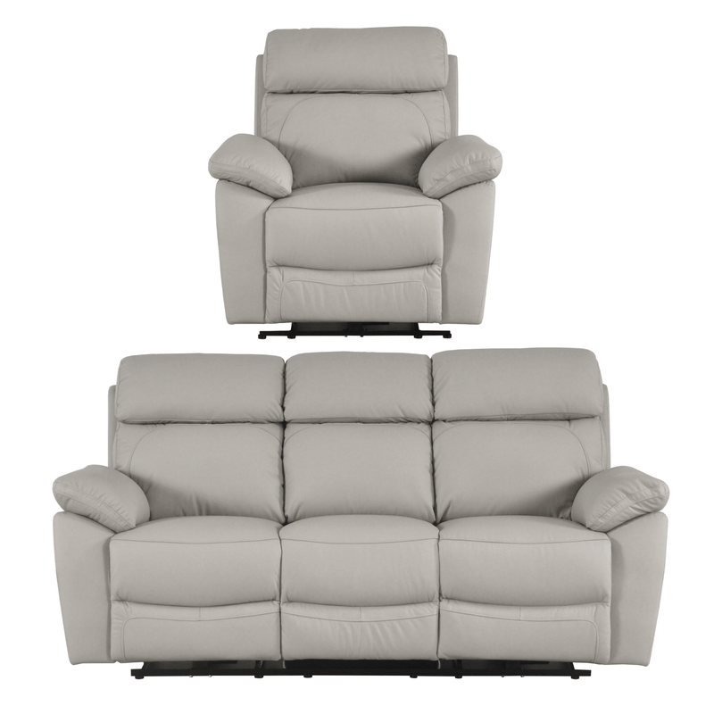 Gray recliner chair and sofa set on a white background