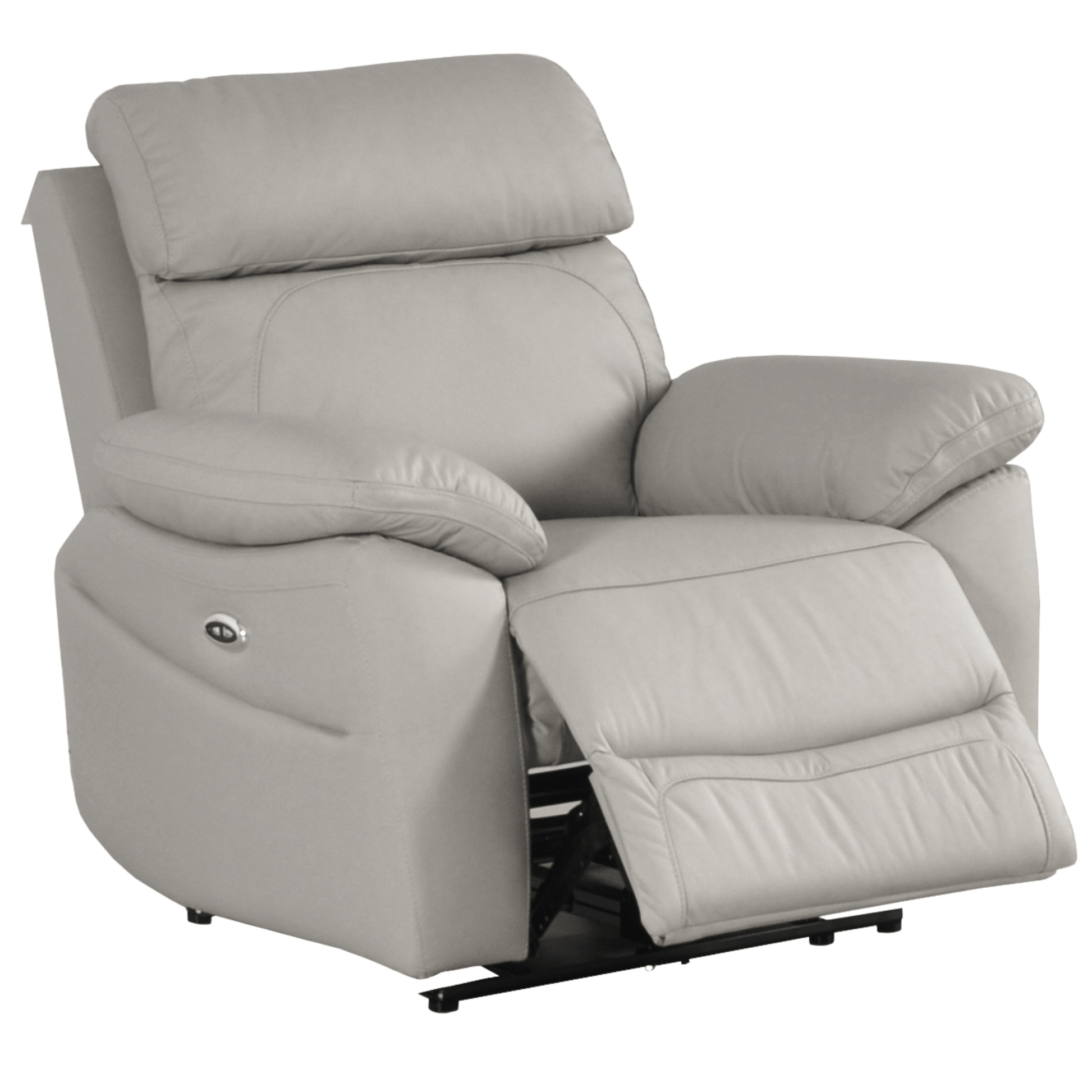 Light grey armchair side facing and reclining , on a white background 