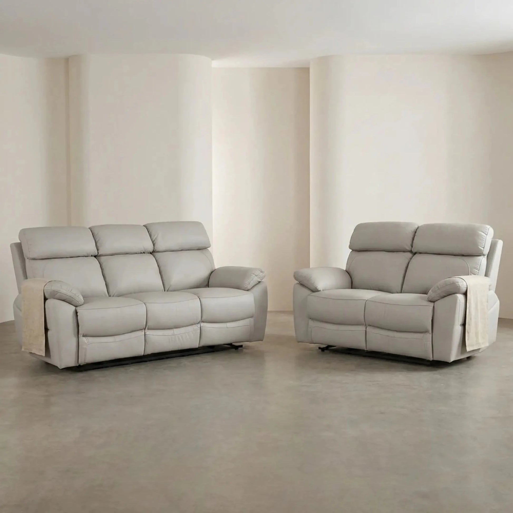 Dandrea Genuine Leather Light Grey Electric Power Recliner 3+2 Seater Sofa Set - Furniture Instore