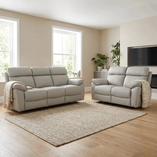 Dandrea Genuine Leather Light Grey Electric Power Recliner 3+2 Seater Sofa Set - Furniture Instore