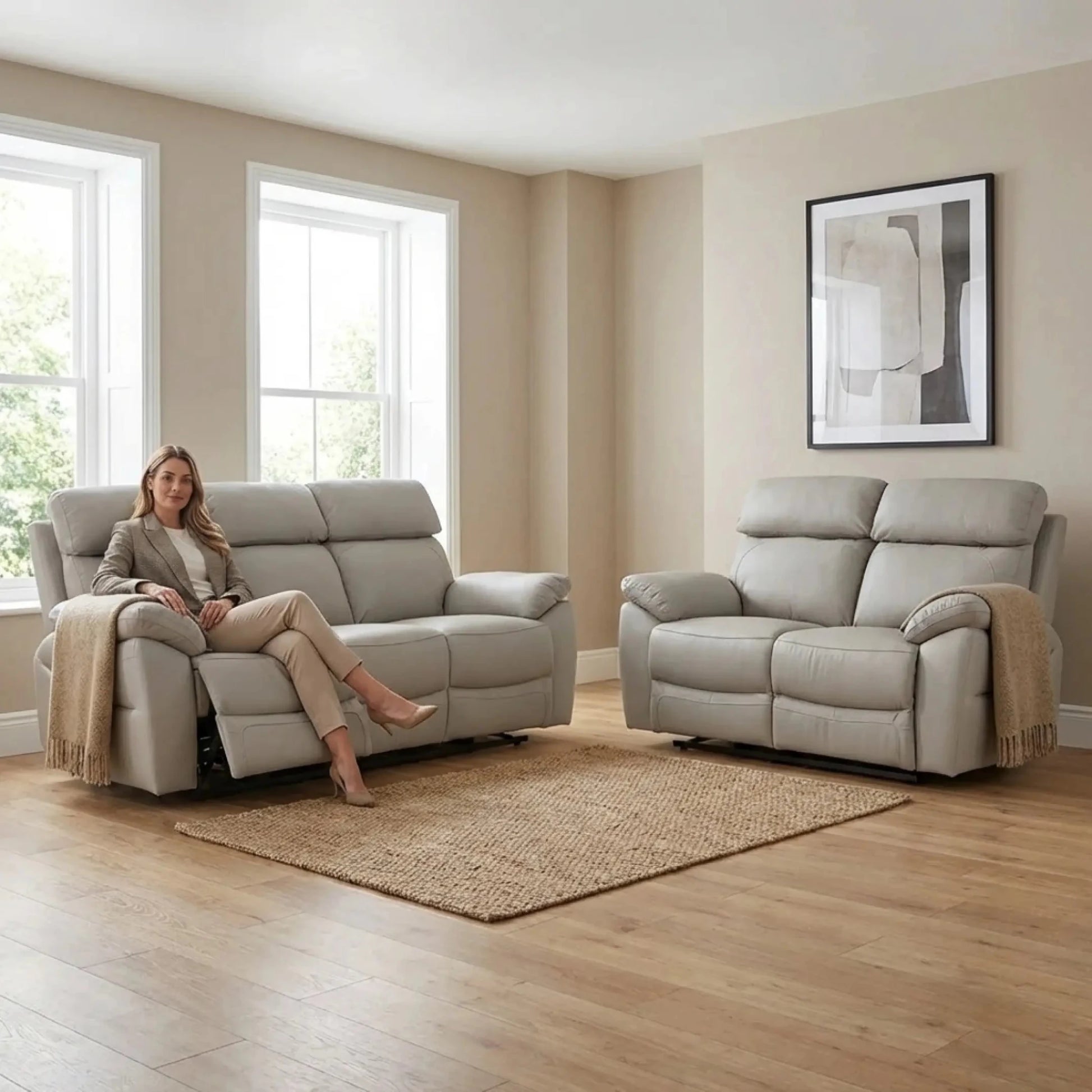 Dandrea Genuine Leather Light Grey Electric Power Recliner 3+2 Seater Sofa Set - Furniture Instore