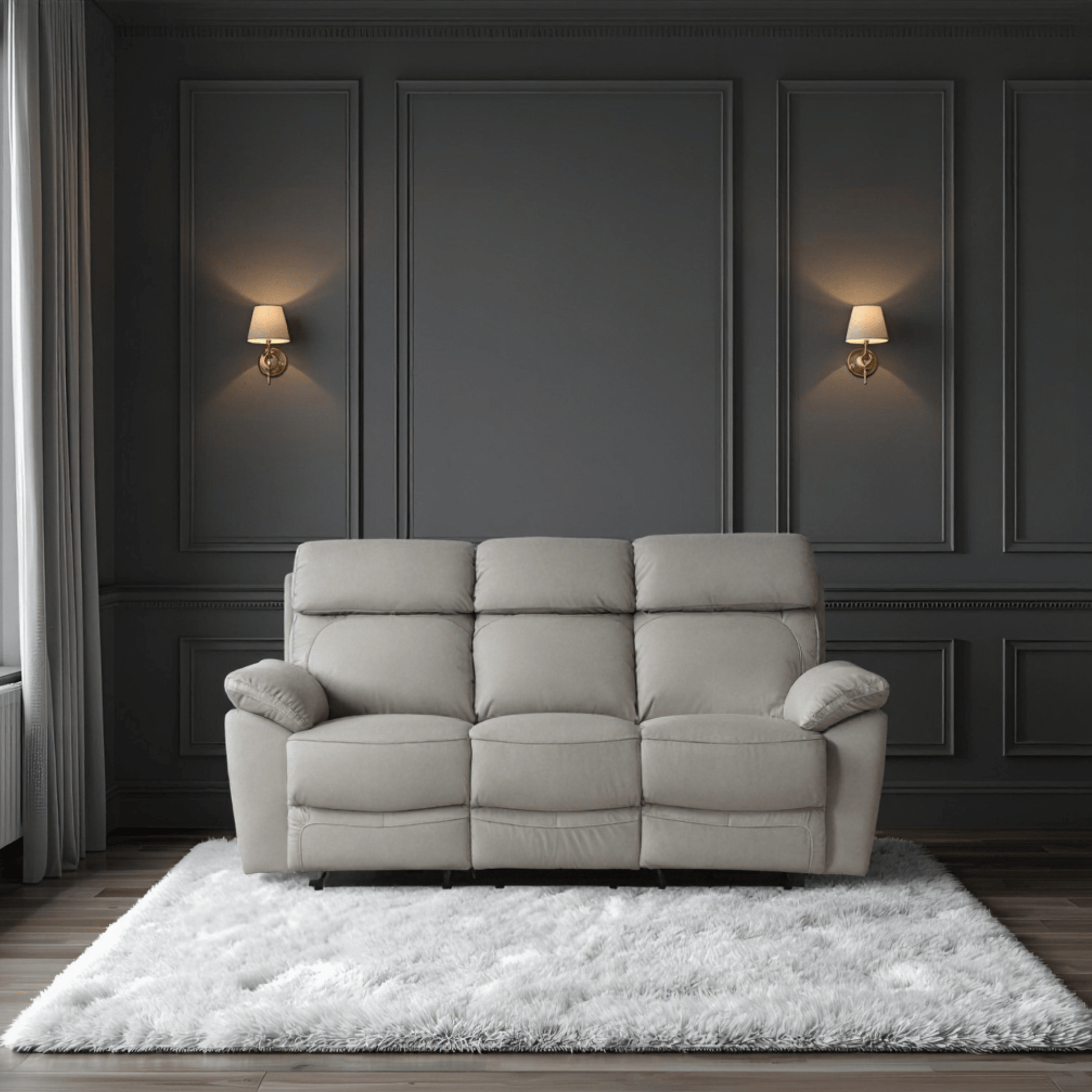 grey leather 3 seater front facing room setting