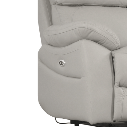 close up of grey  leather electric sofa