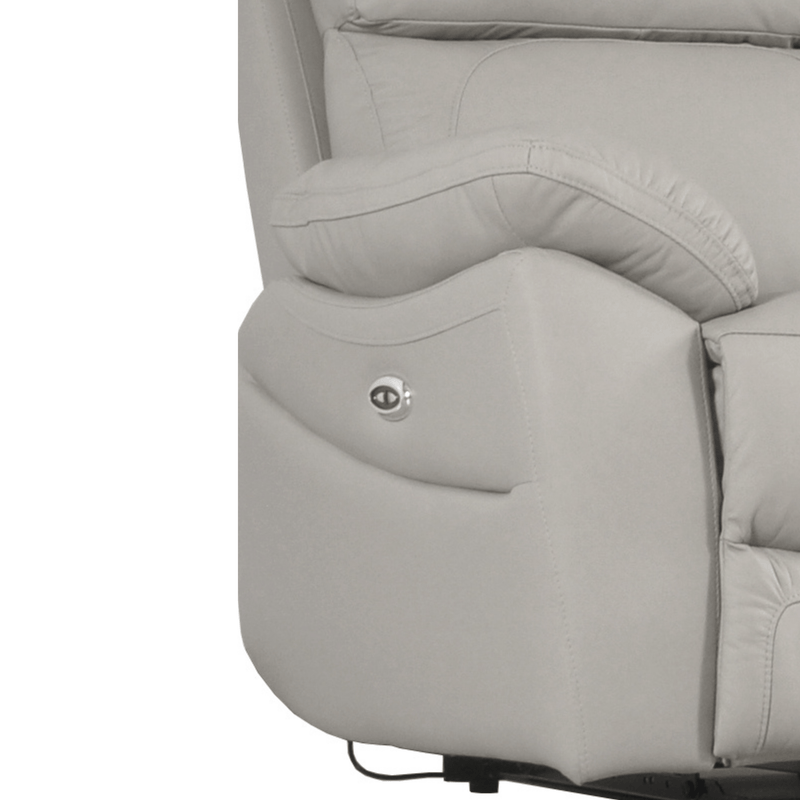 close up of grey  leather electric sofa