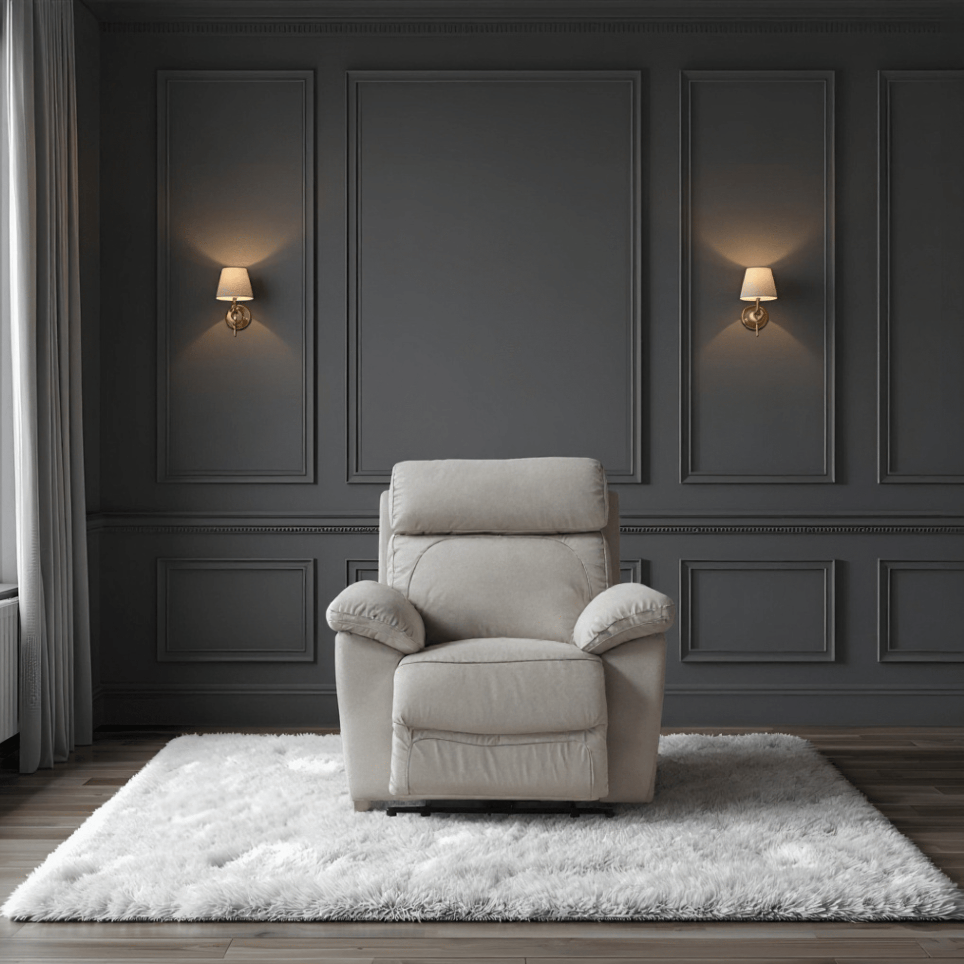 grey leather armchair front facing room setting 