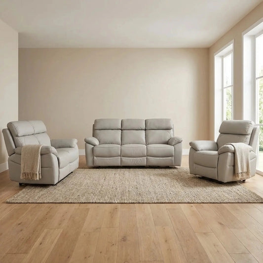 Dandrea Genuine Leather Light Grey Electric Power Recliner 3+2+1 Seater Sofa Set - Furniture Instore