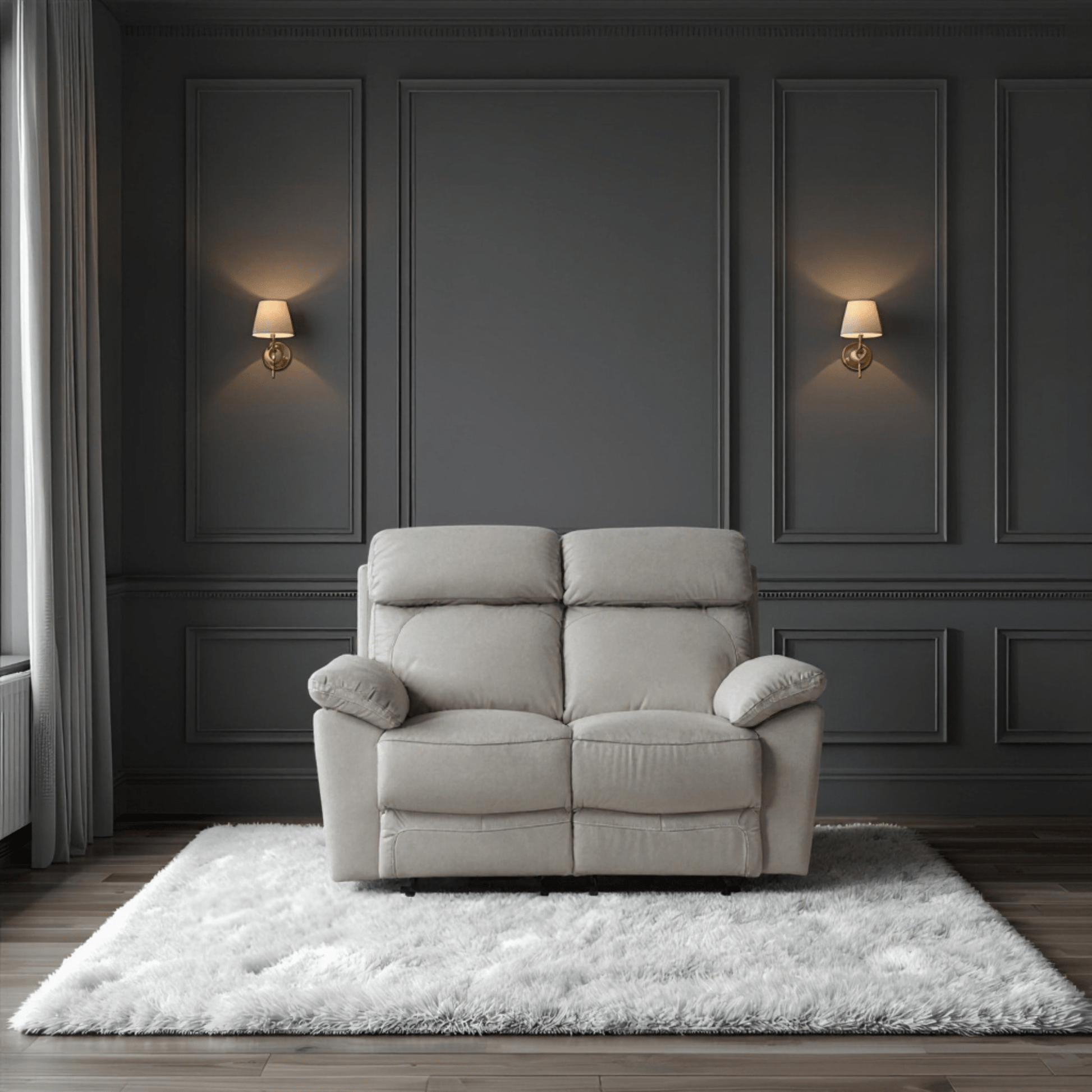 grey leather 2 seater front facing room setting 