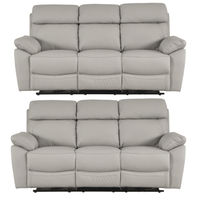 Dandrea Genuine Leather Light Grey Electric Power Recliner 3+3 Seater Sofa Set