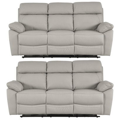 Two gray reclining sofas on a white background
