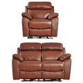 Dandrea Tan Genuine Leather Electric Recliner 2+1 Sofa Set