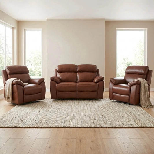 Dandrea Genuine Leather Tan Electric Power Recliner 2+1+1 Seater Sofa Set - Furniture Instore