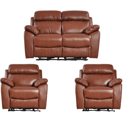 Brown leather recliner sofa set on a white background