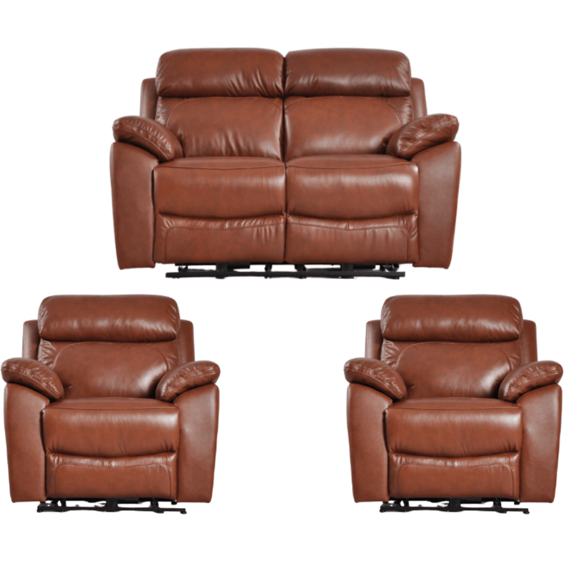 Brown leather recliner sofa set on a white background