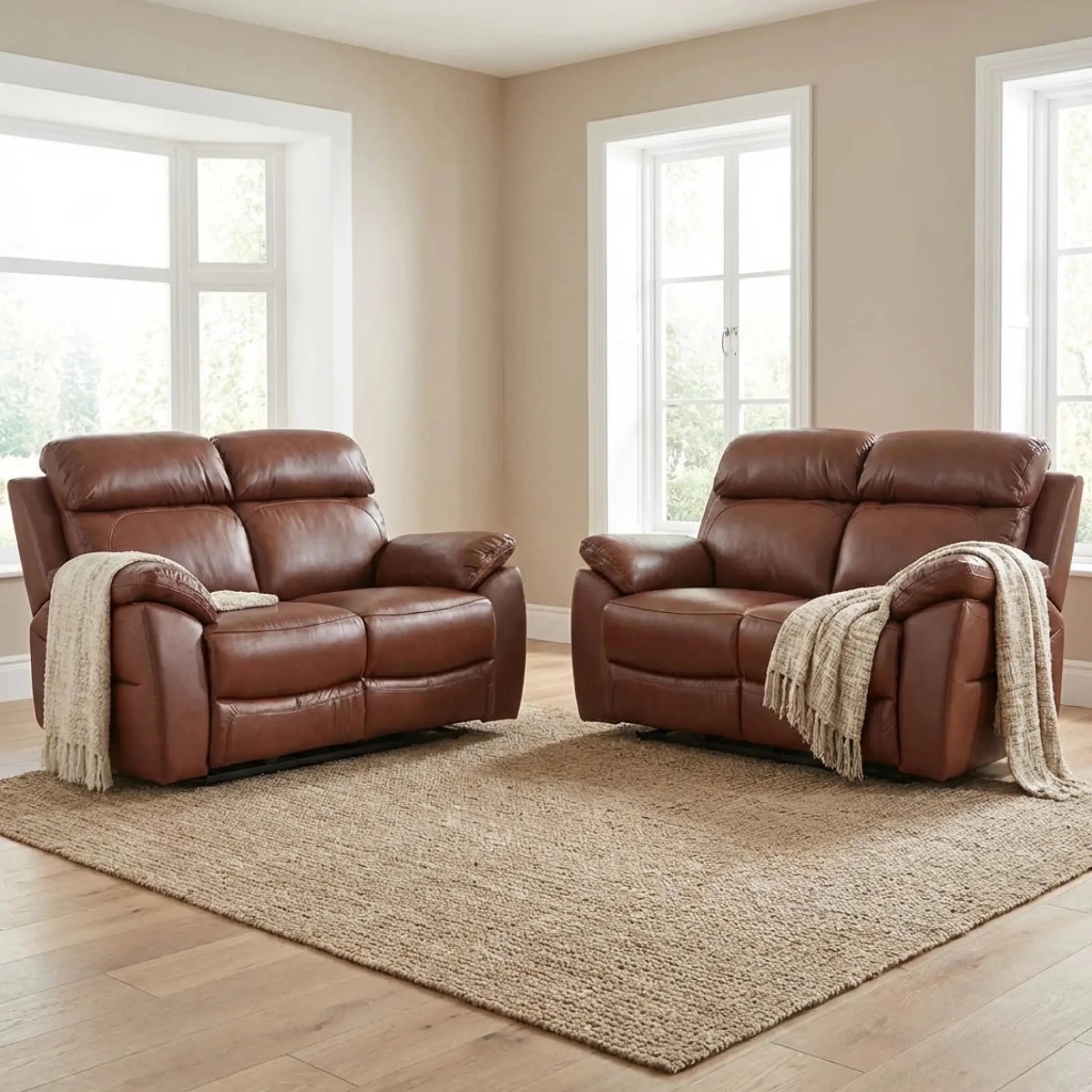 Dandrea Genuine Leather Tan Electric Power Recliner 2+2 Seater Sofa Set - Furniture Instore