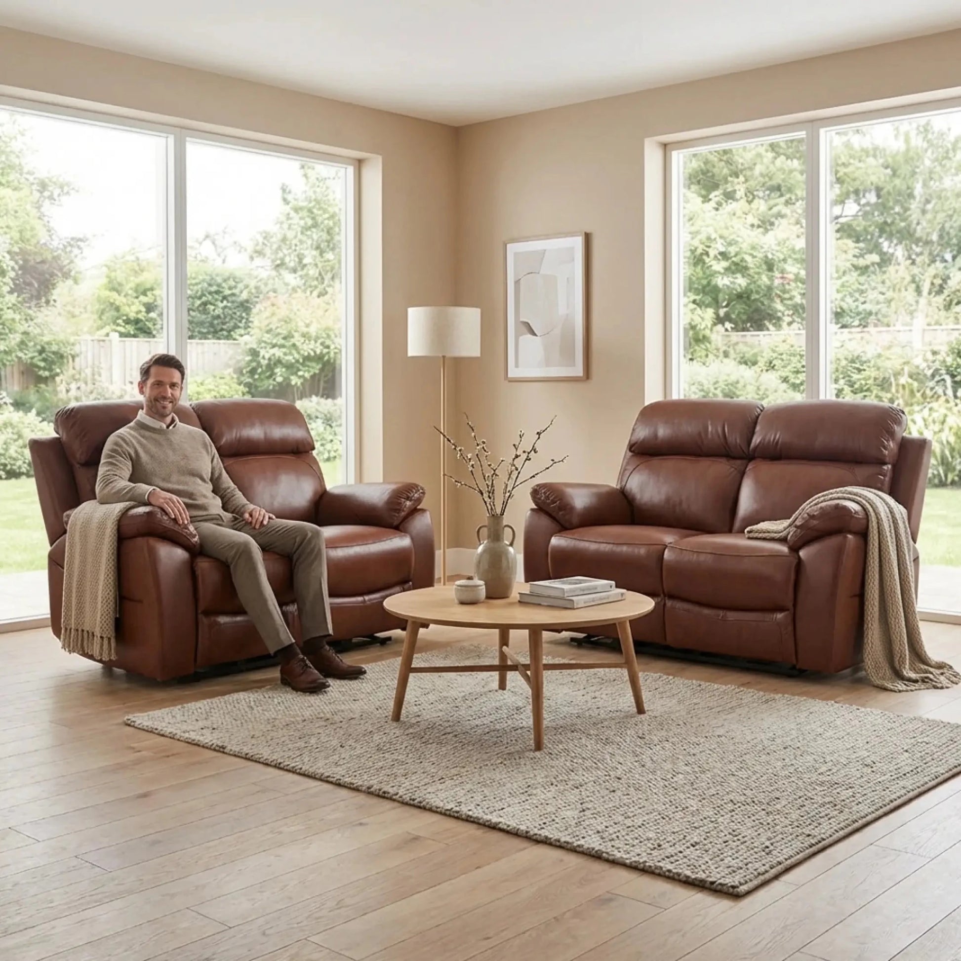 Dandrea Genuine Leather Tan Electric Power Recliner 2+2 Seater Sofa Set - Furniture Instore