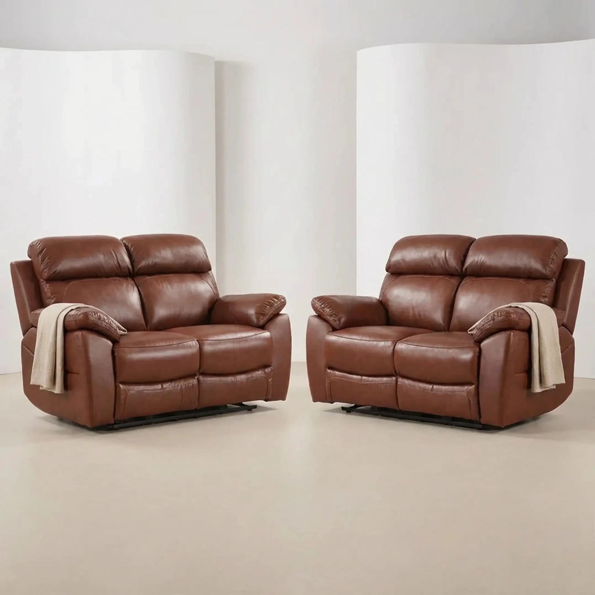 Dandrea Genuine Leather Tan Electric Power Recliner 2+2 Seater Sofa Set - Furniture Instore