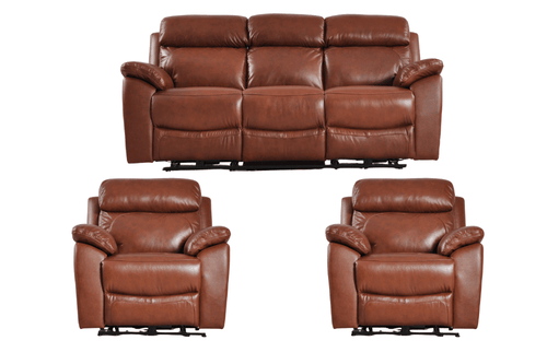 Dandrea Genuine Leather Tan Electric Power Recliner 3+1+1 Seater Sofa Set
