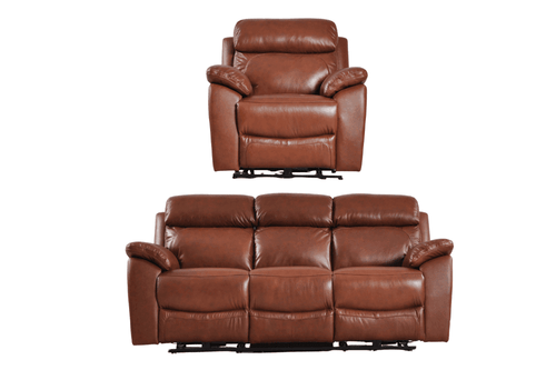 Dandrea Genuine Leather Tan Electric Power Recliner 3+1 Seater Sofa Set
