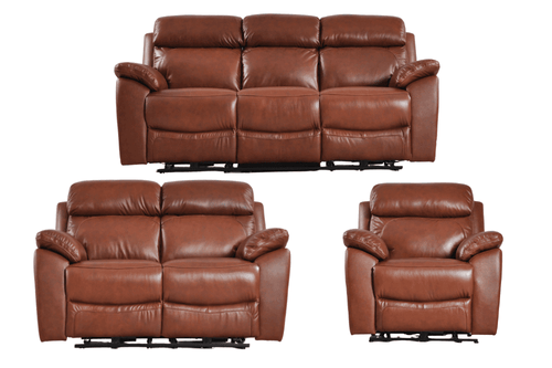 Dandrea Genuine Leather Tan Electric Power Recliner 3+2+1 Seater Sofa Set
