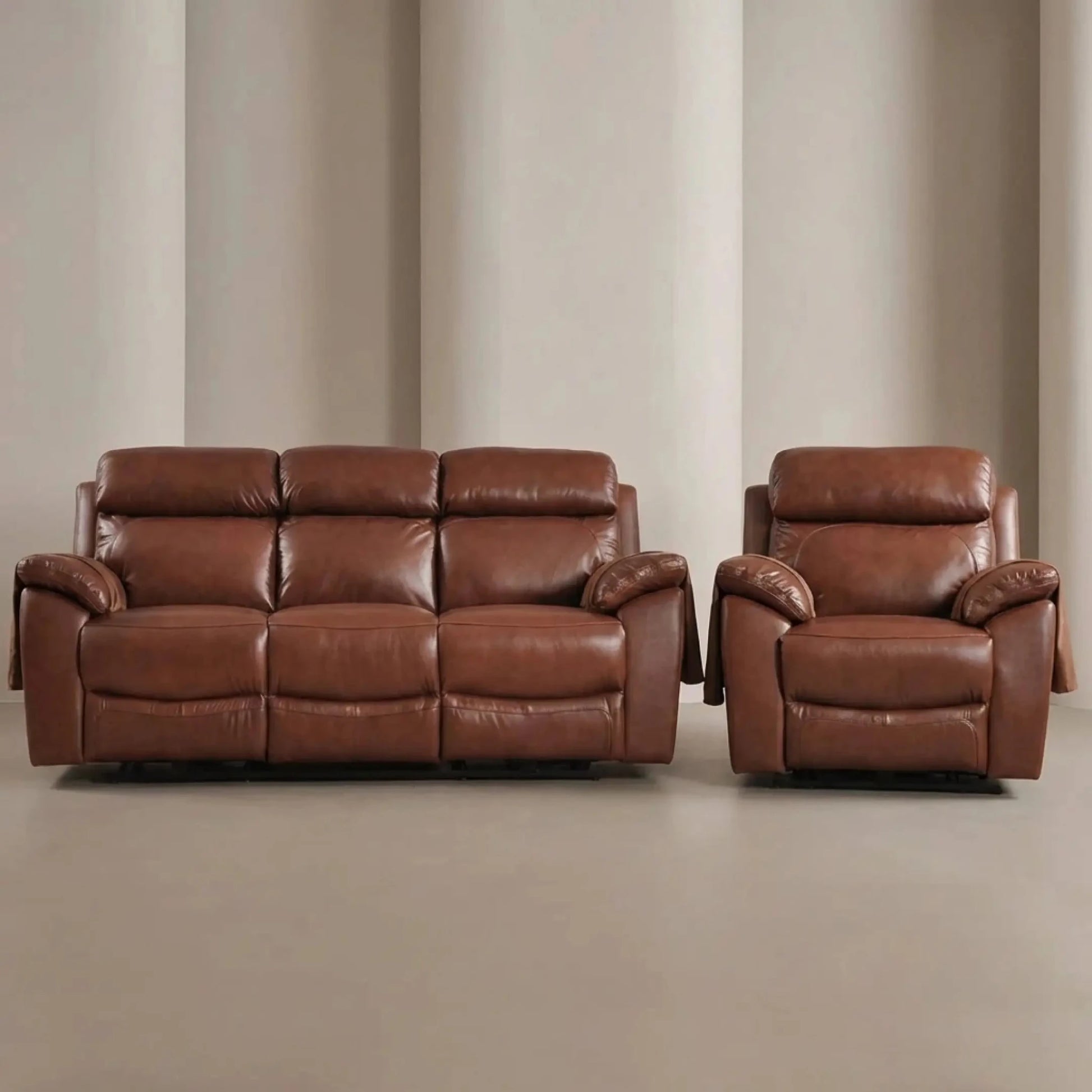 Dandrea Genuine Leather Tan Electric Power Recliner 3+1 Seater Sofa Set - Furniture Instore