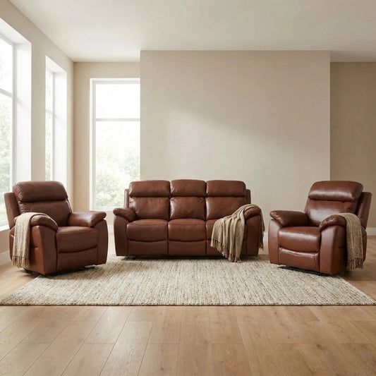 Dandrea Genuine Leather Tan Electric Power Recliner 3+1+1 Seater Sofa Set - Furniture Instore