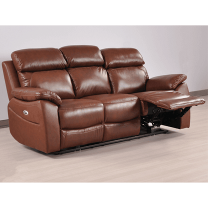 Brown leather recliner sofa on a plain background