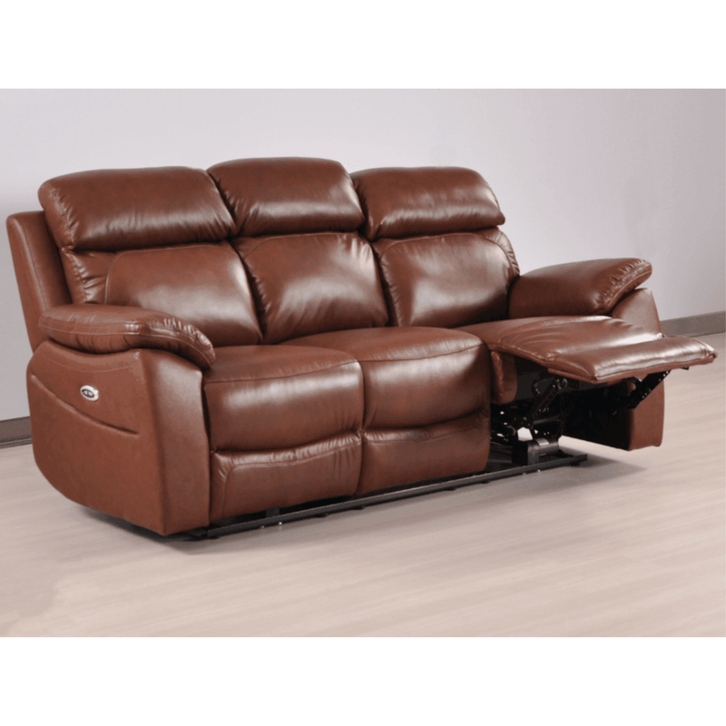 Brown leather recliner sofa on a plain background