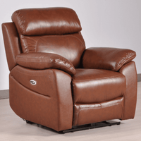 Brown leather recliner chair on a light gray background