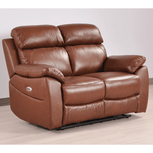 Brown leather recliner sofa on a plain background