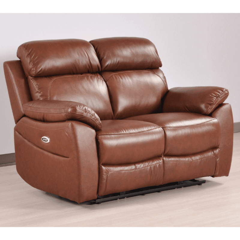 Brown leather recliner sofa on a plain background