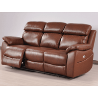 Brown leather reclining sofa on a plain background