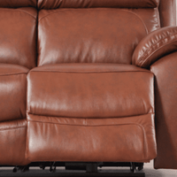 Brown leather recliner sofa with visible wear and tear.