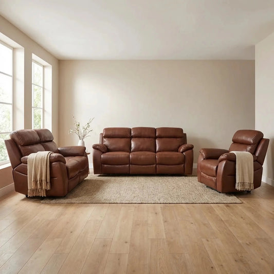 Dandrea Genuine Leather Tan Electric Power Recliner 3+2+1 Seater Sofa Set - Furniture Instore