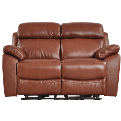 Brown leather reclining sofa on a white background