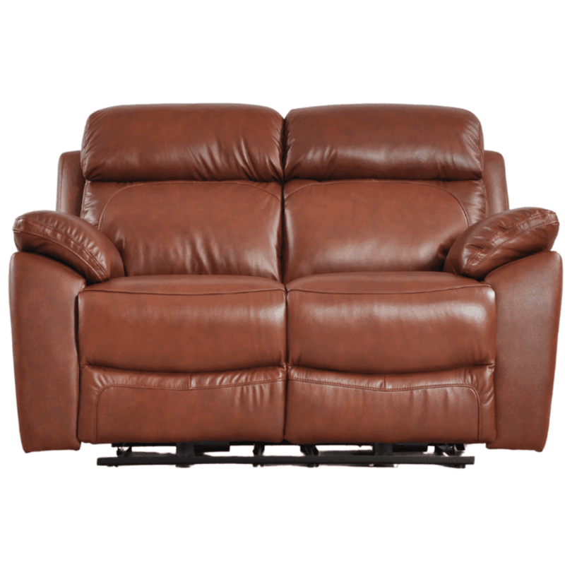 Brown leather reclining sofa on a white background